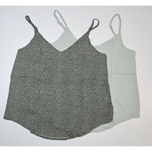 MINE Women's Green Polka Dot Adjustable Strap Tank Tops - Lot of 2 - Size Small